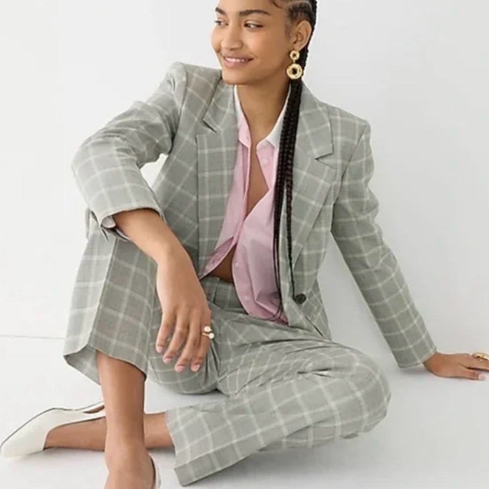 J. CREW Italian Stretch Wool Blend Preppy Formal Devon Plaid Blazer Size 10 NWT